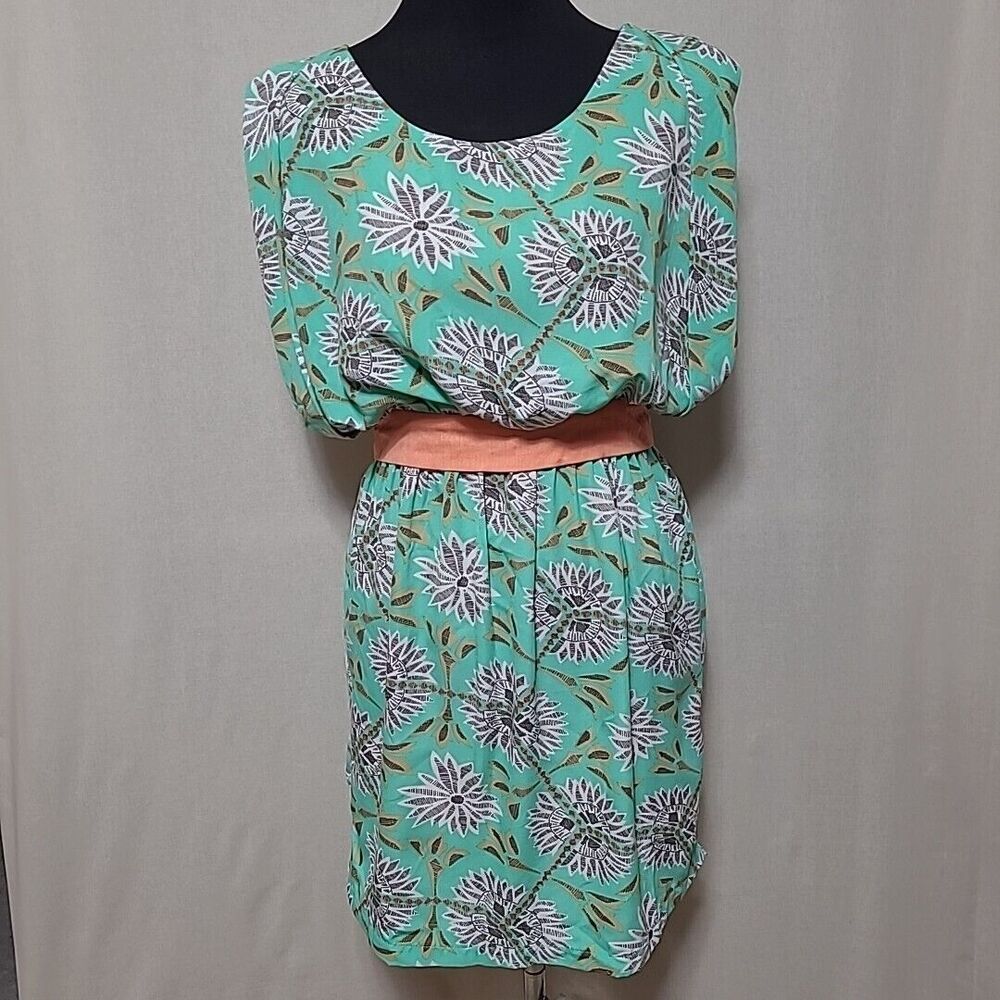 esley green dress Womens Woven Abstract Floral Sleeveless A-Line Size S FLAW Couture-inspired French luxury dresses
